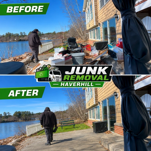 Before and after junk removal cleanout in Haverhill, MA
