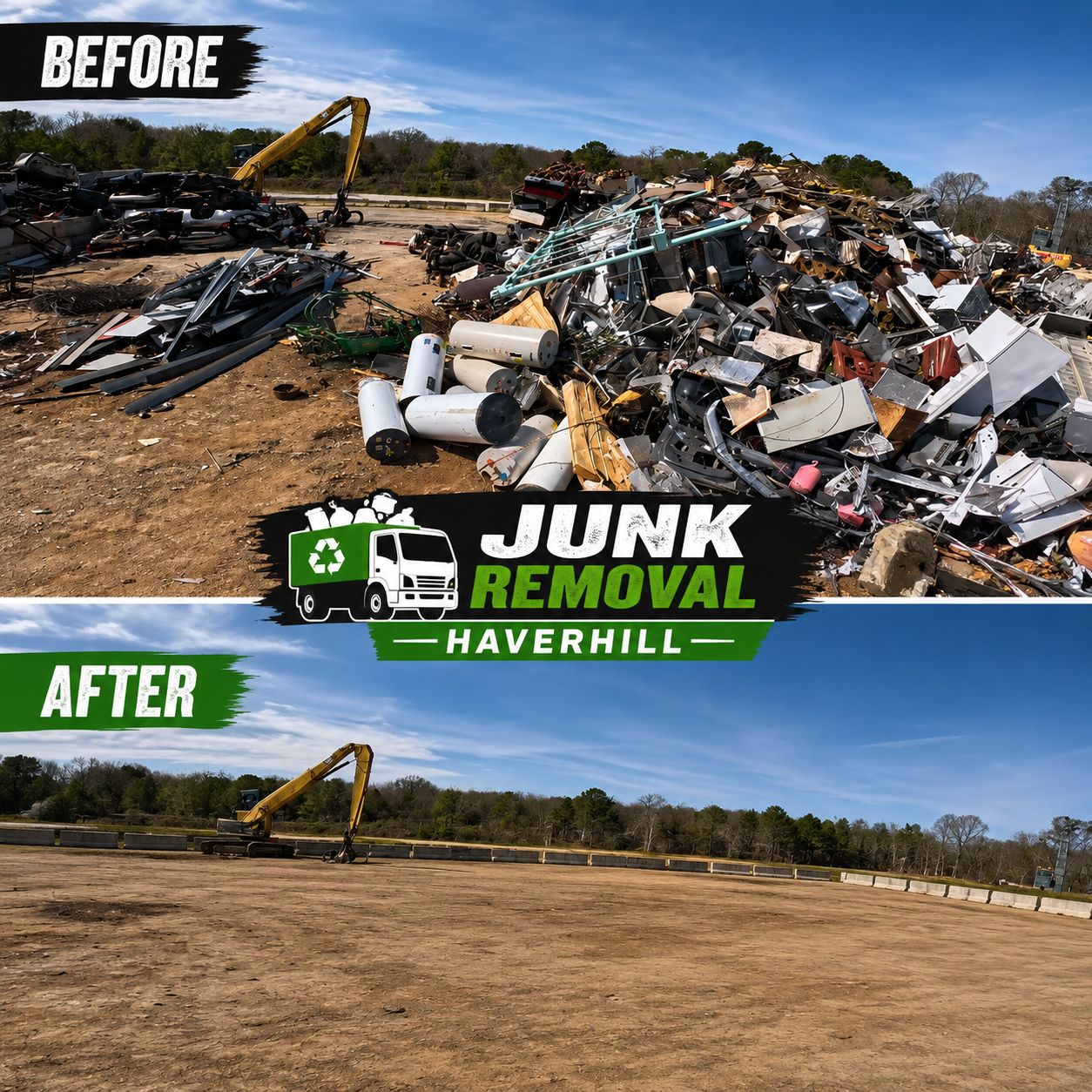 Before and after outdoor yard and property cleanout by Haverhill, MA junk removal crew